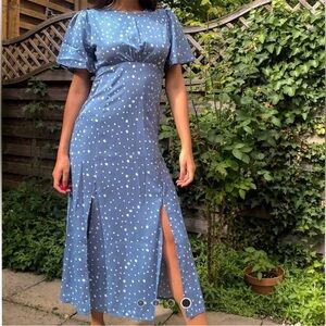 Missguided Polka Dot-Flutter sleeve ruffle midi dress